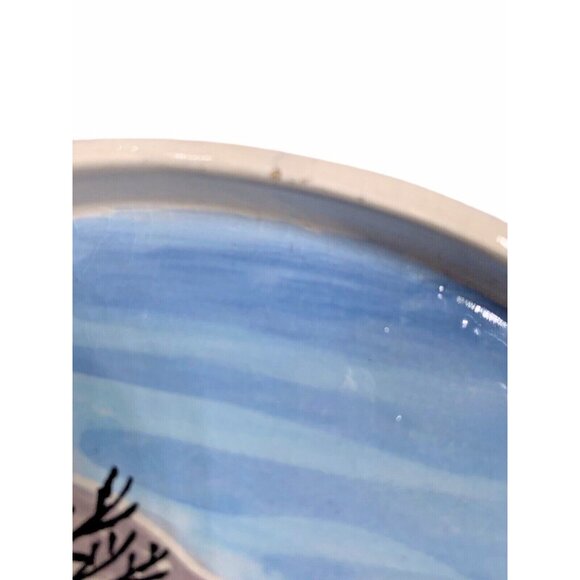 Vtg Ceramic Round Tray 7" Hand Painted Nativity Country Christmas Barn 55 Signed - Picture 7 of 9